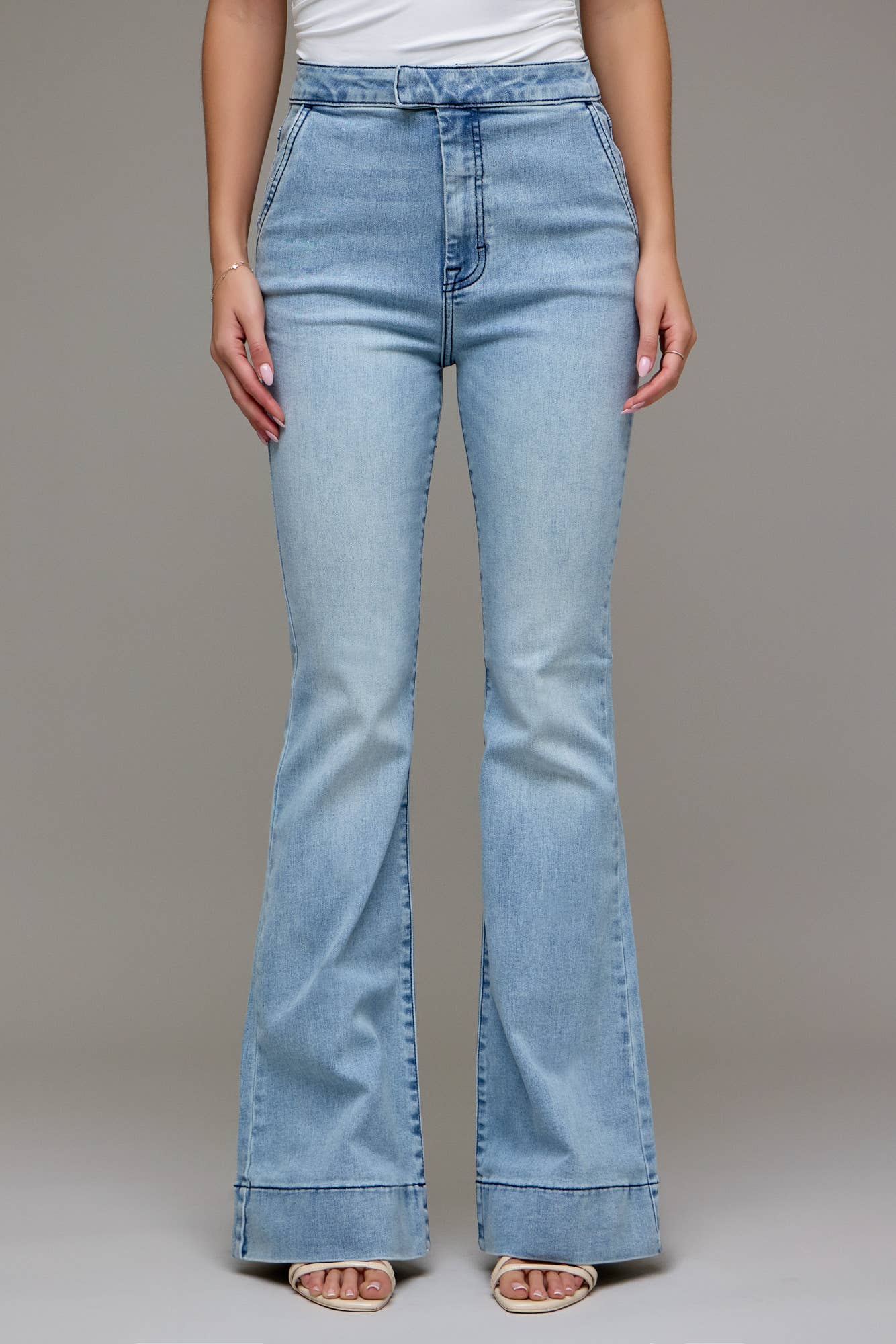 Light Wash High Rise Extended Waistband 33" Inseam Flare