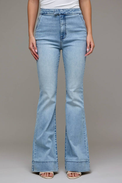 Light Wash High Rise Extended Waistband 33" Inseam Flare