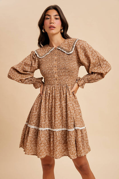 Smocked Collar Mini Dress