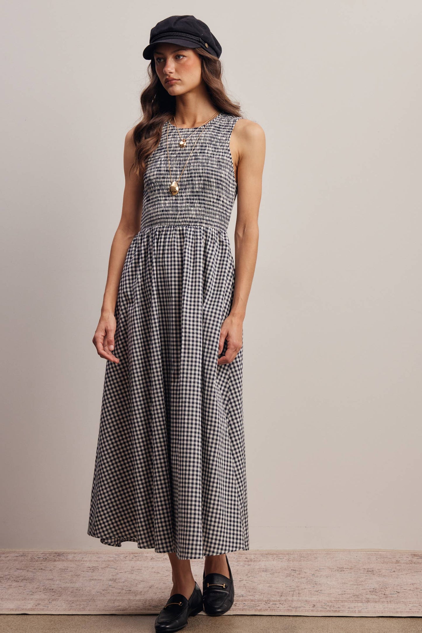 Open-Back Gingham Maxi Dress