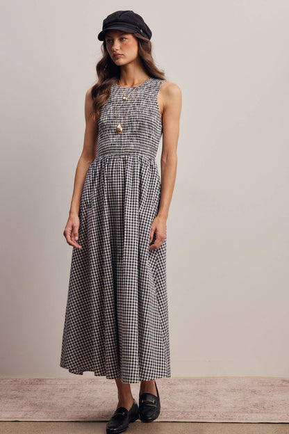Open-Back Gingham Maxi Dress