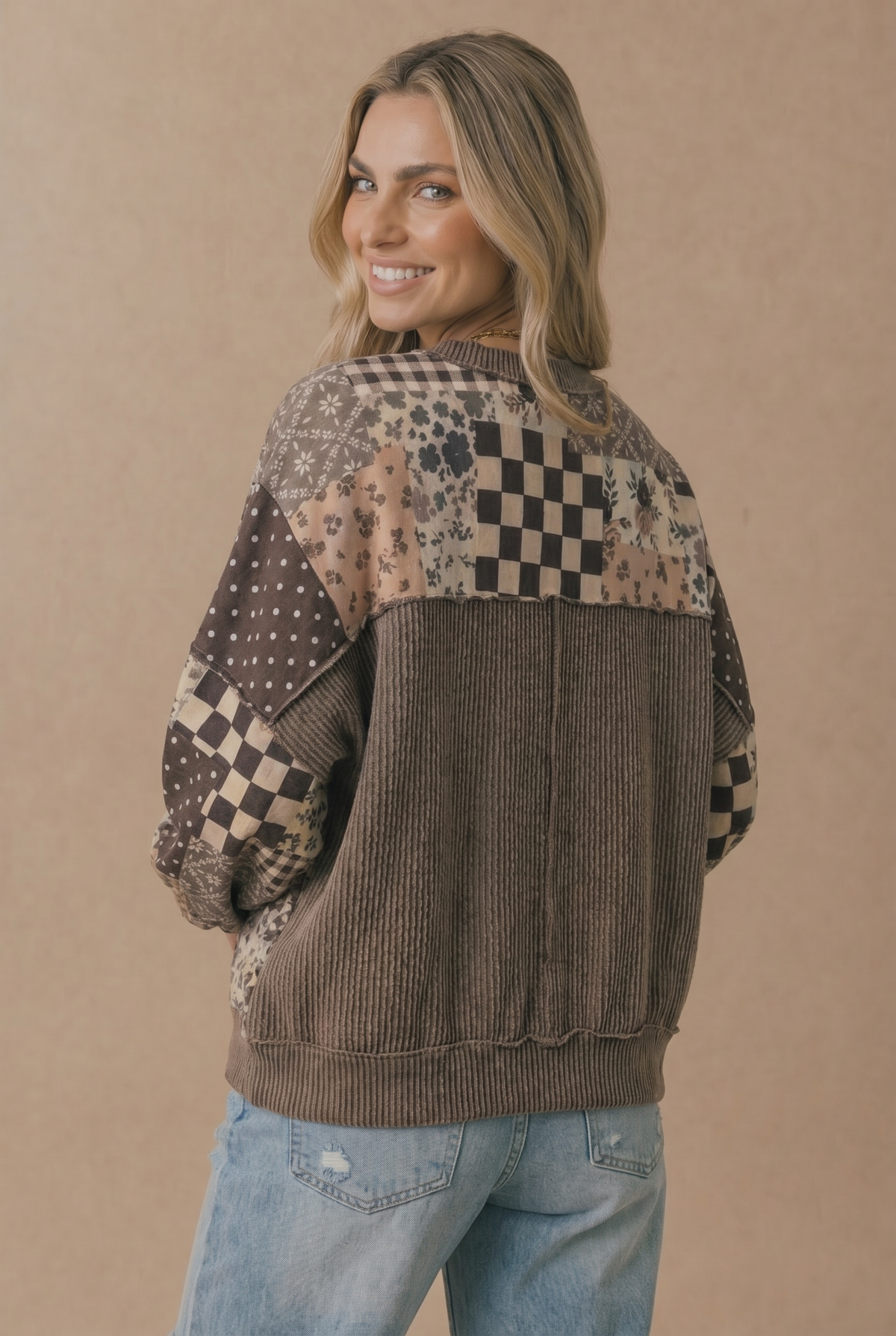 Patchwork Oversized Pullover Top