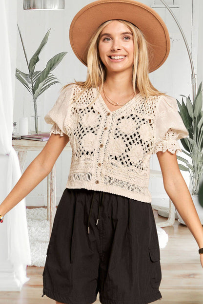 Sleeved Crochet Blouse
