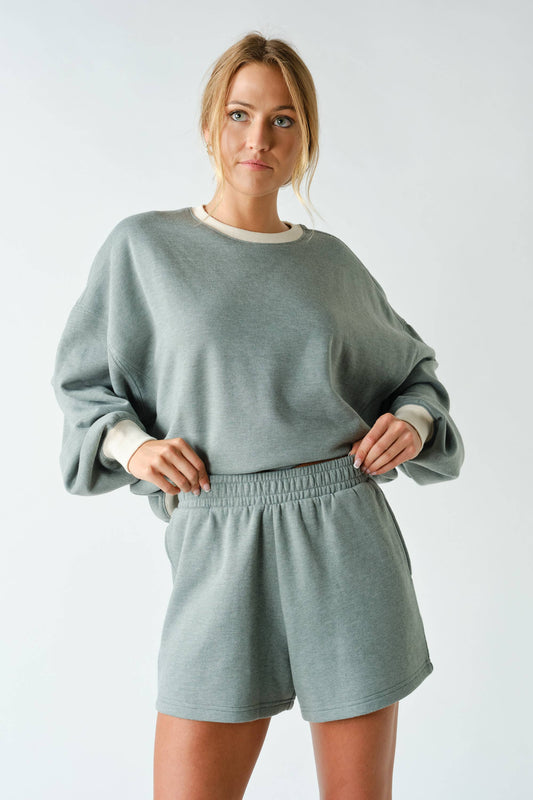 Cotton Fleece Contrast Crewneck Set