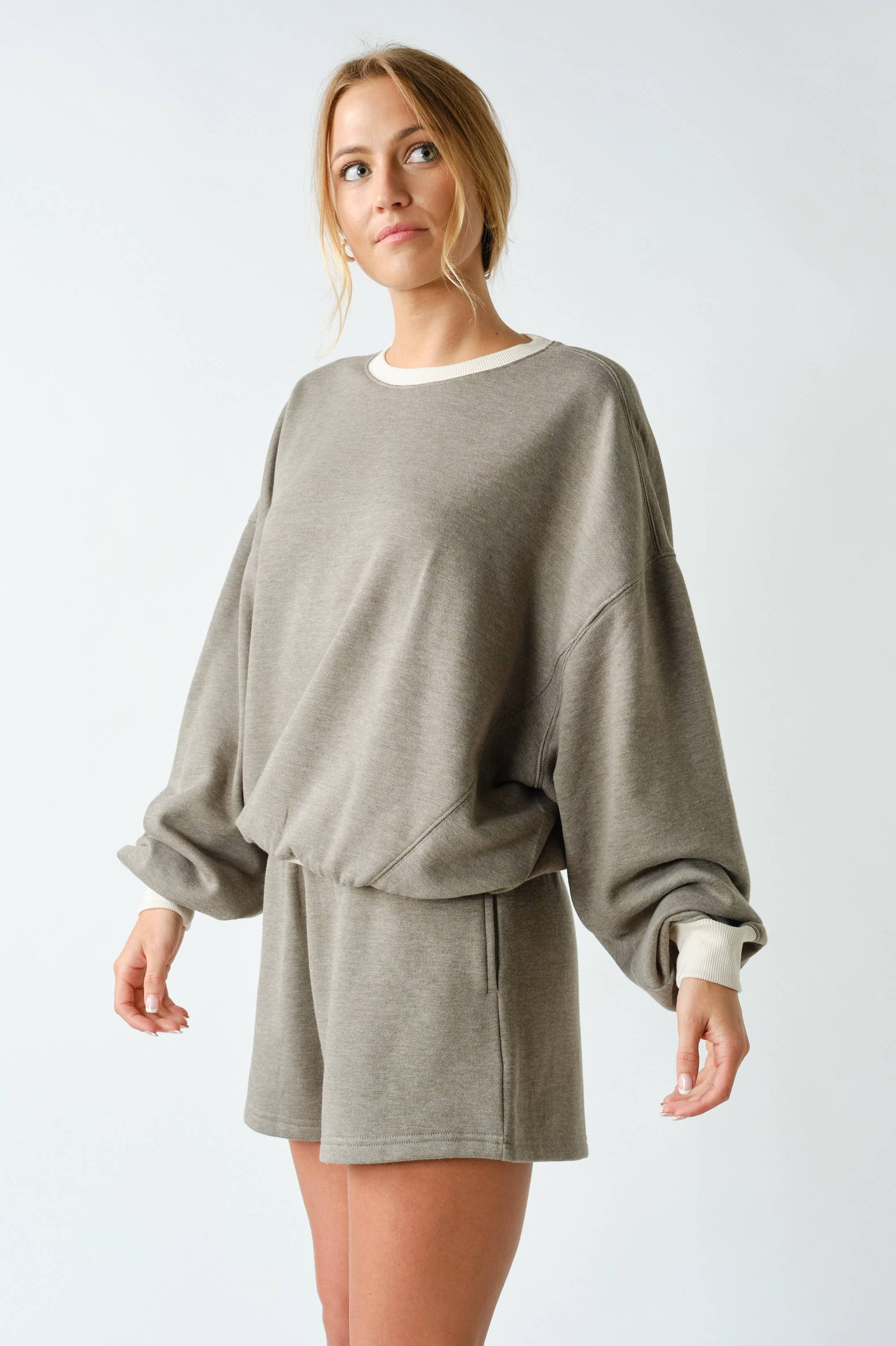 Cotton Fleece Contrast Crewneck Set