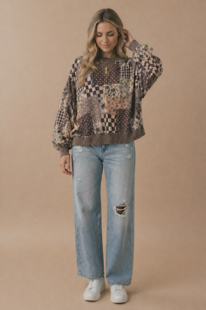 Patchwork Oversized Pullover Top