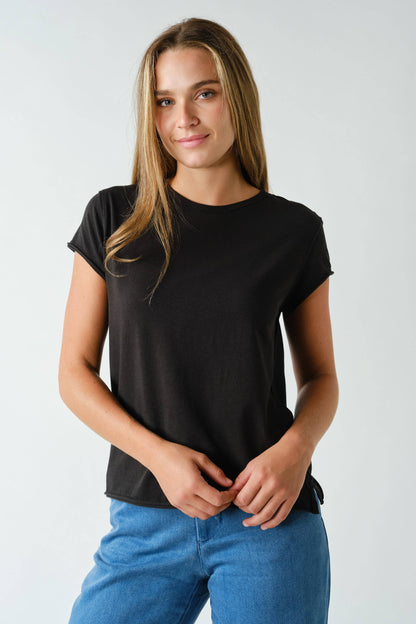 Raw-Edge Cap Sleeve Tee
