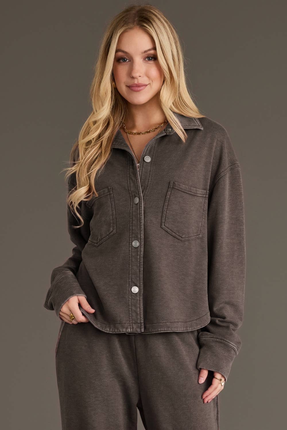 Cocoa Cropped Washed Soft Button Up