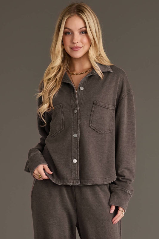 Cocoa Cropped Washed Soft Button Up