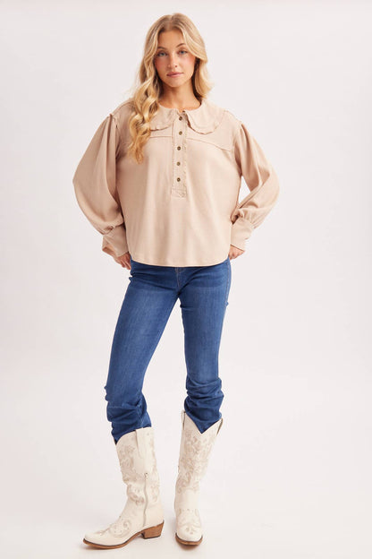 Collar Waffle Knit Top