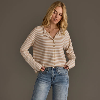 Beige & Off White Striped Cardi