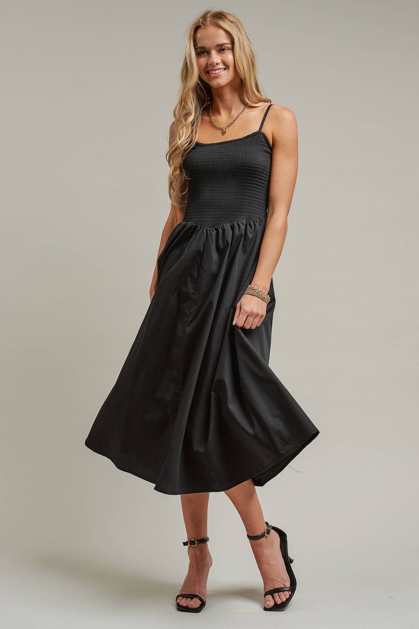 Smocked Bodice Midi Dress