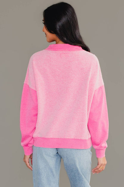 Pink Mixed Media Quarter Zip Sweatshirt