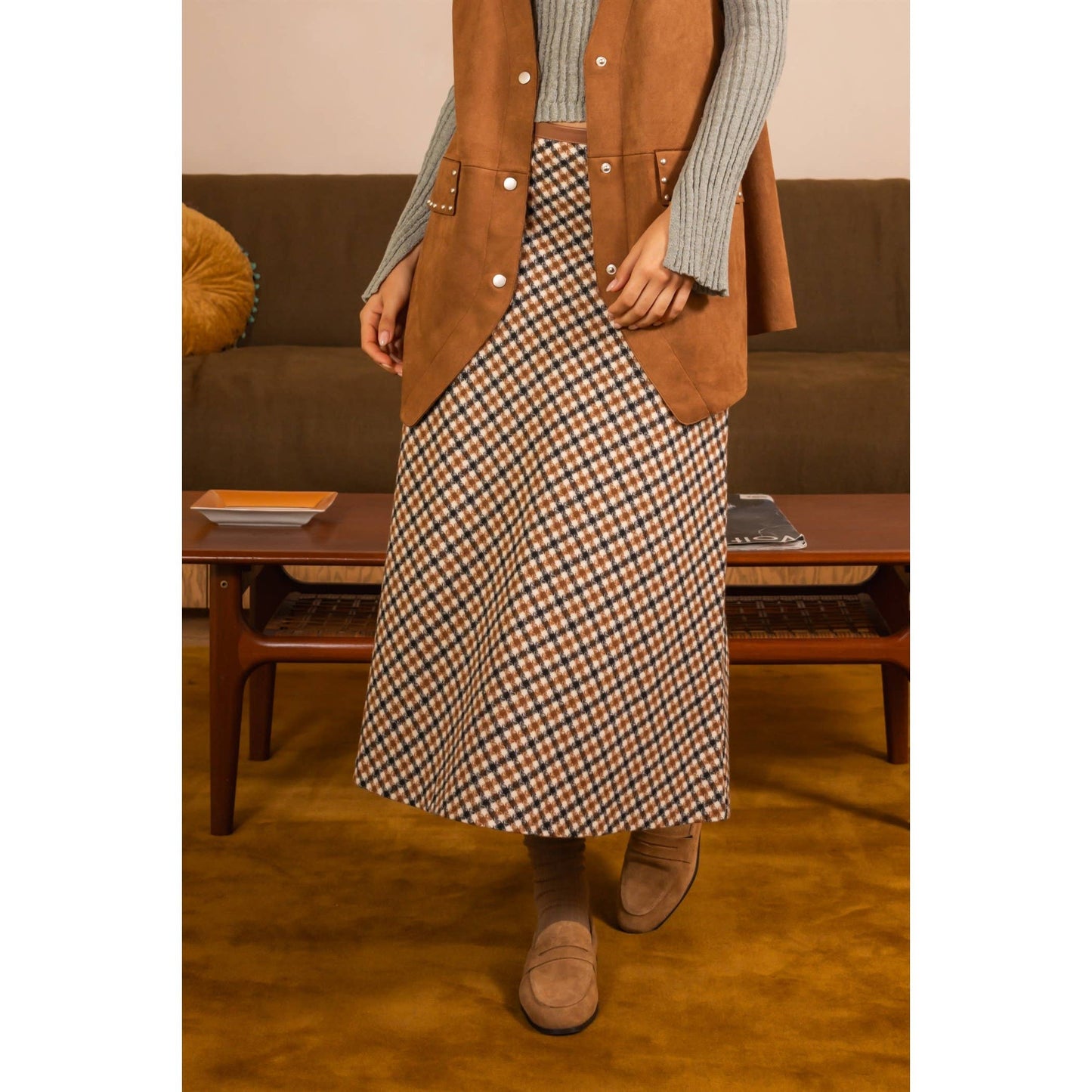 Checkered Midi Skirt