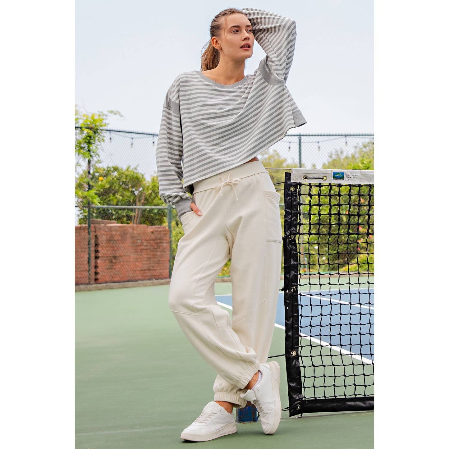 Striped Open Back Long Sleeve