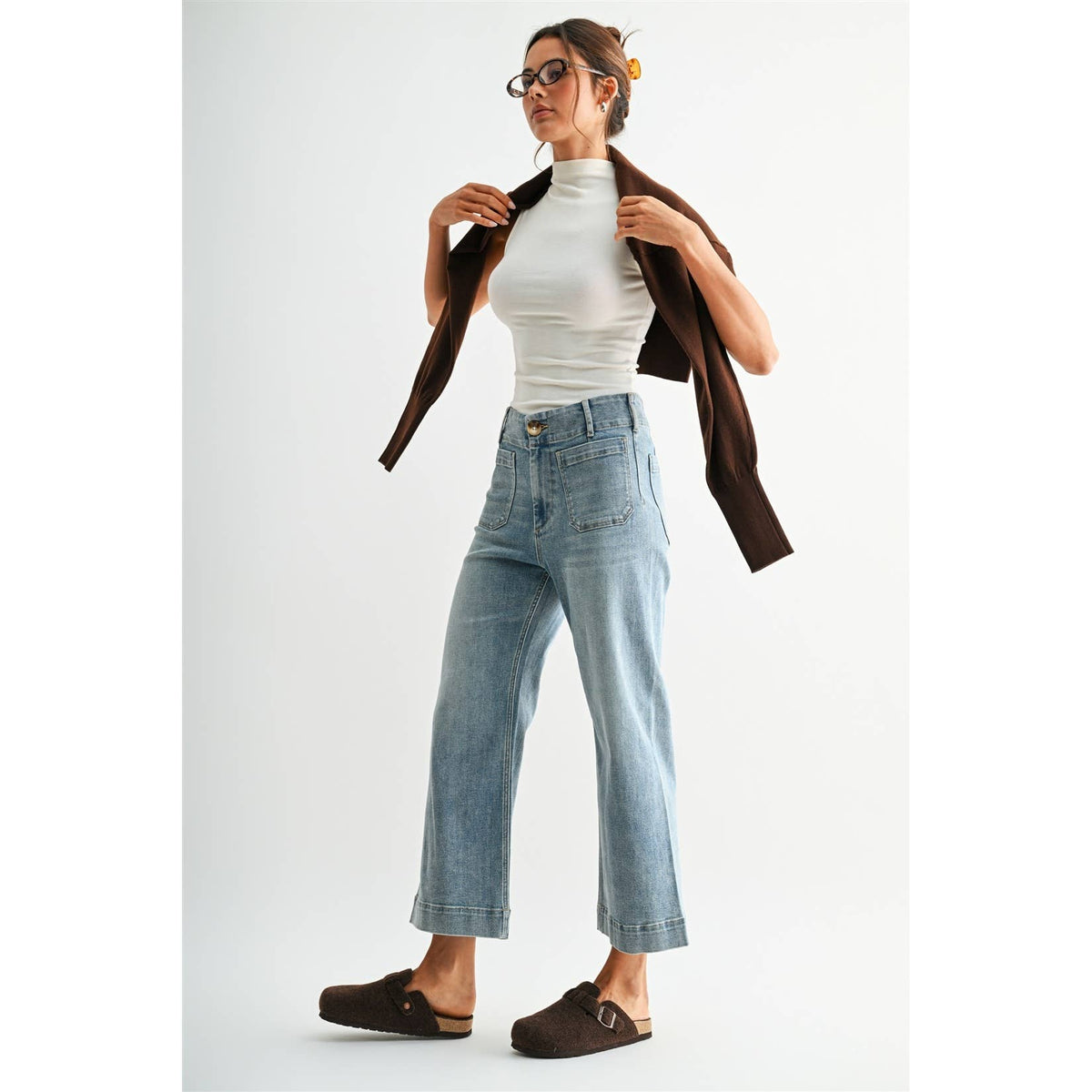 High Rise Wide Leg Patch Pocket