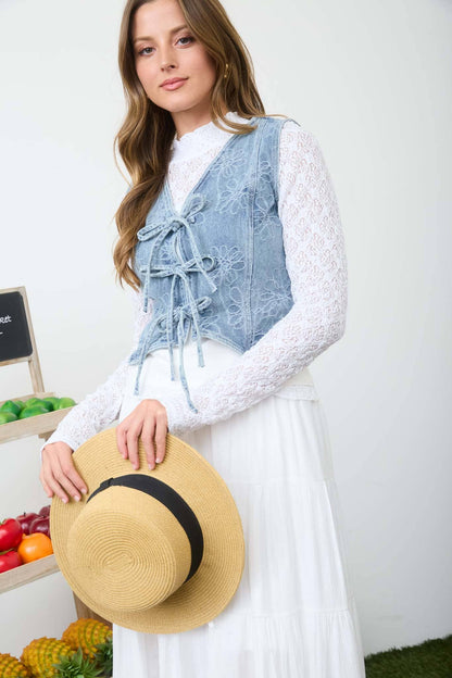 Floral Denim Vest