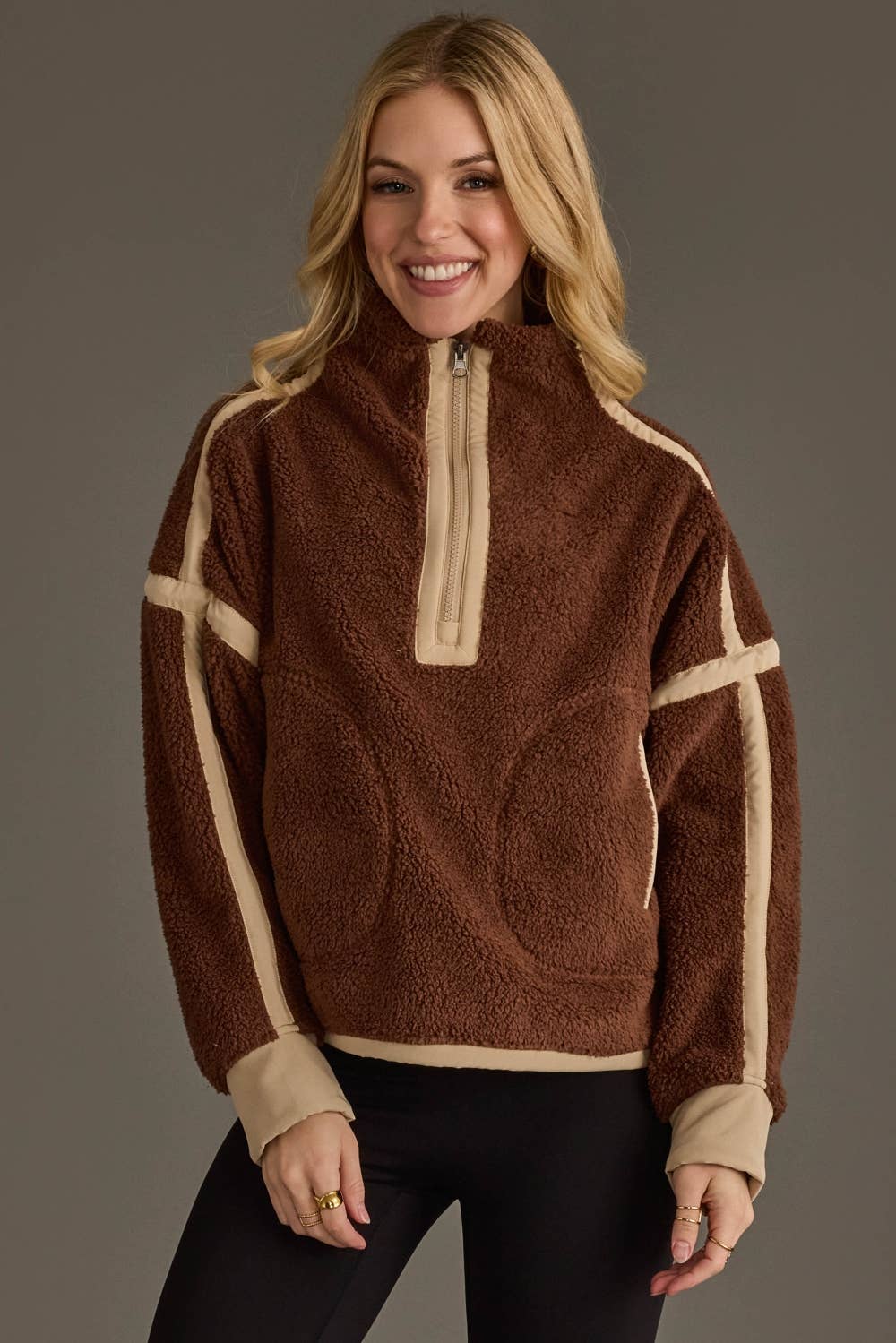 Brown & Tan Half Zip Sherpa