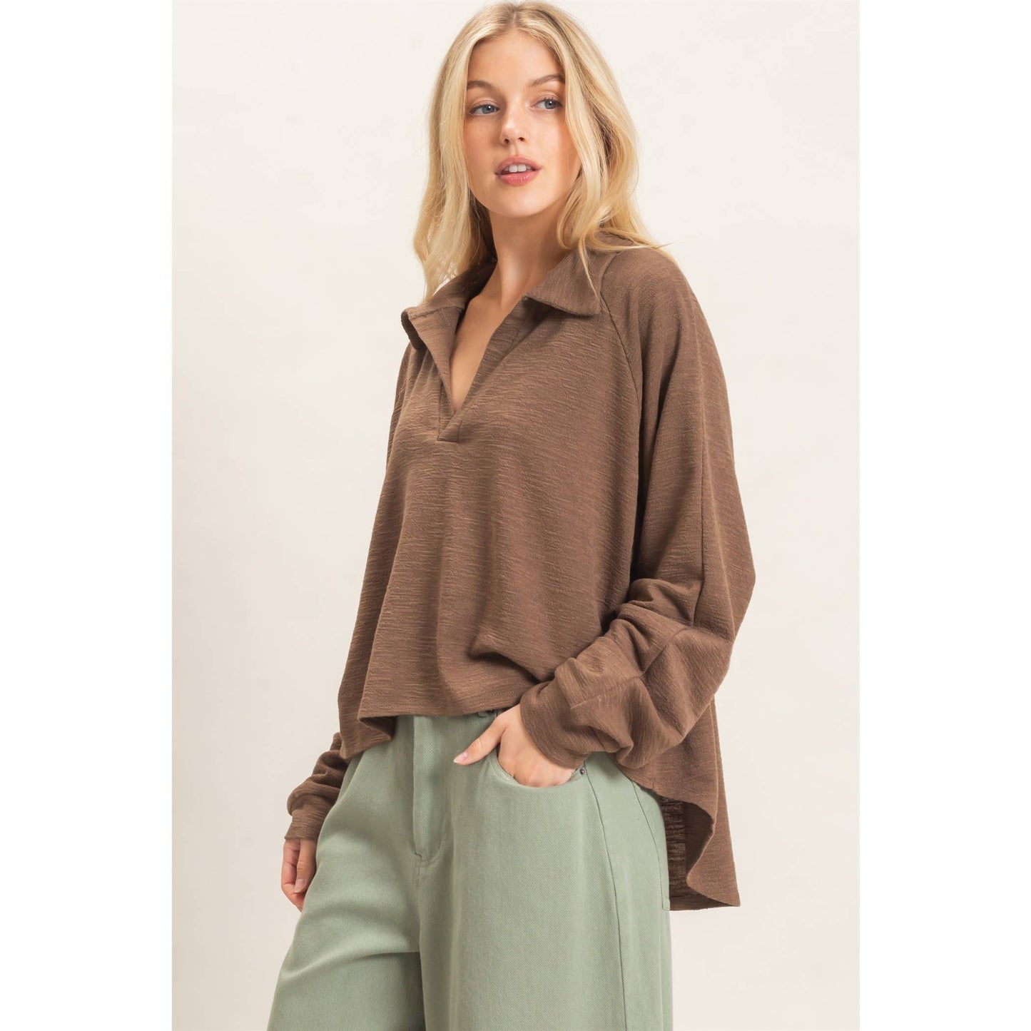 Open Collar Knit Pullover