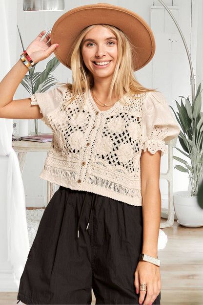 Sleeved Crochet Blouse
