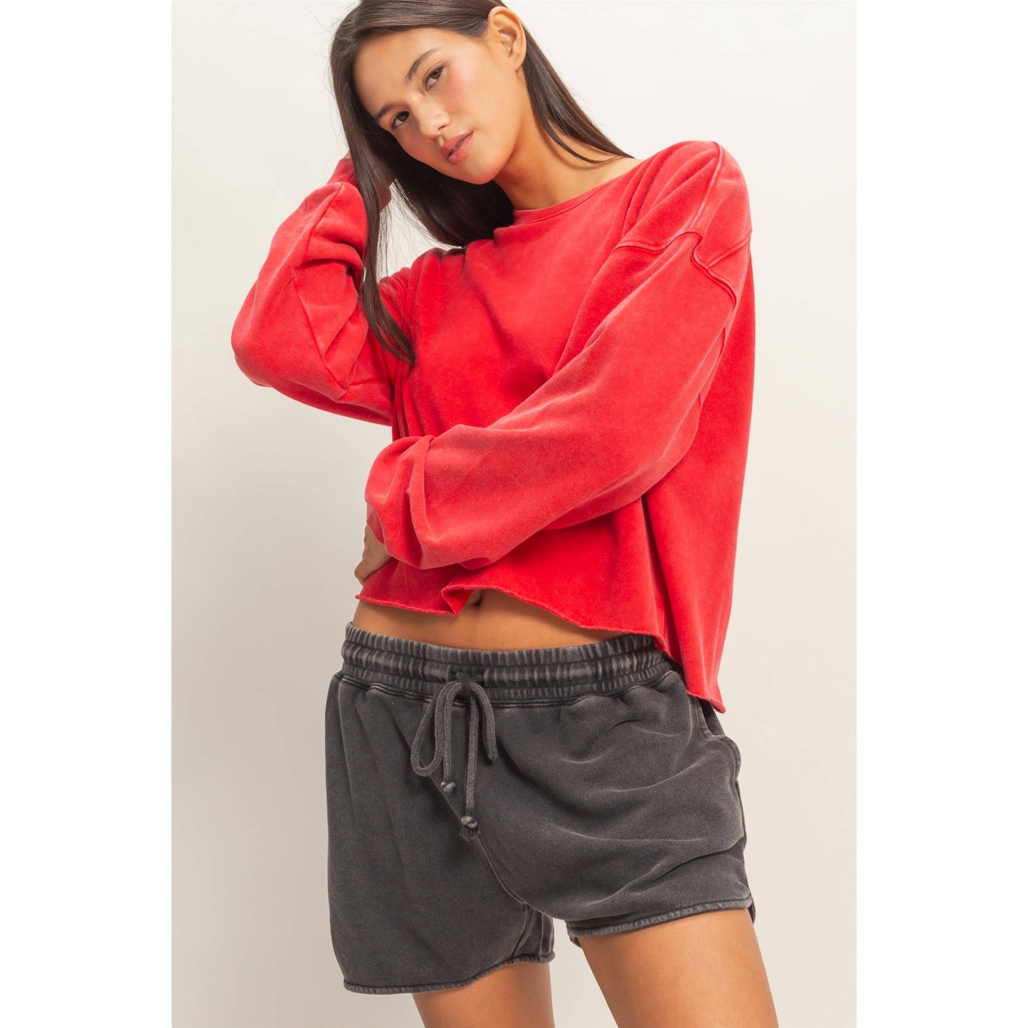 Cropped Mineral Wash Sweatshirt
