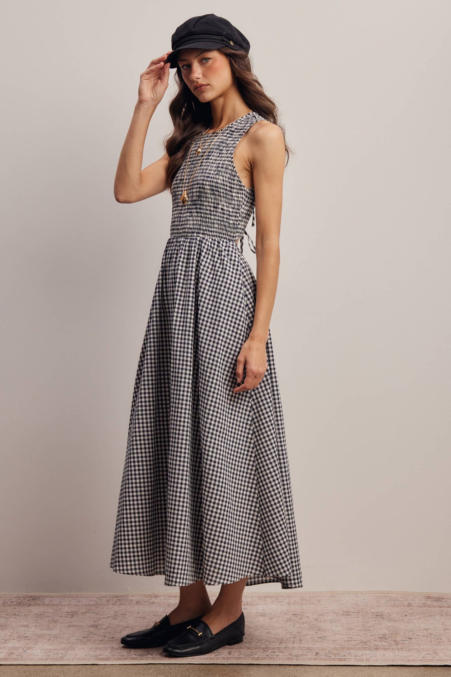 Open-Back Gingham Maxi Dress