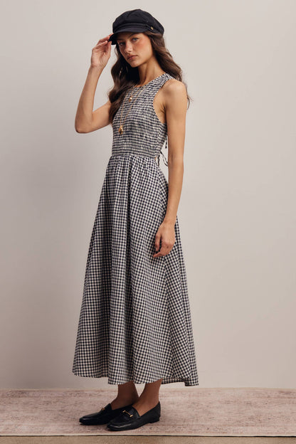 Open-Back Gingham Maxi Dress