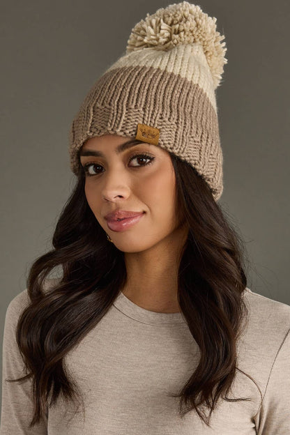 Beige & Taupe Pom Hat
