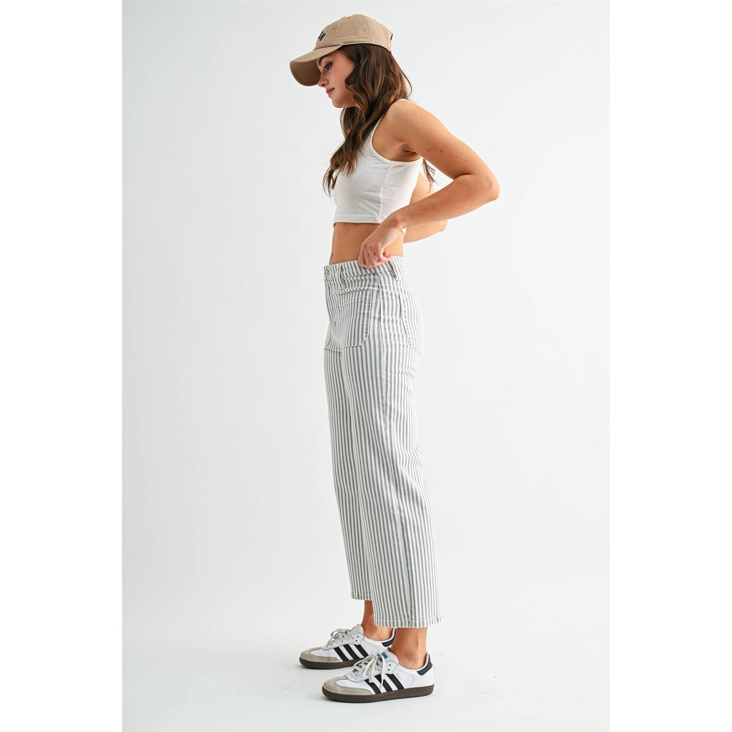High Rise Wide Leg Crop Stripe