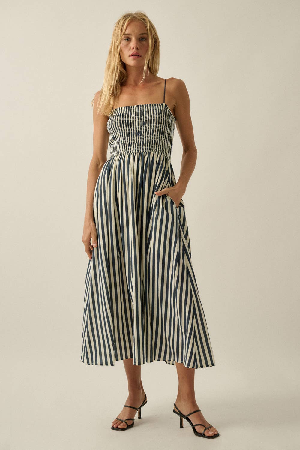 Striped Smocked Midi Dress