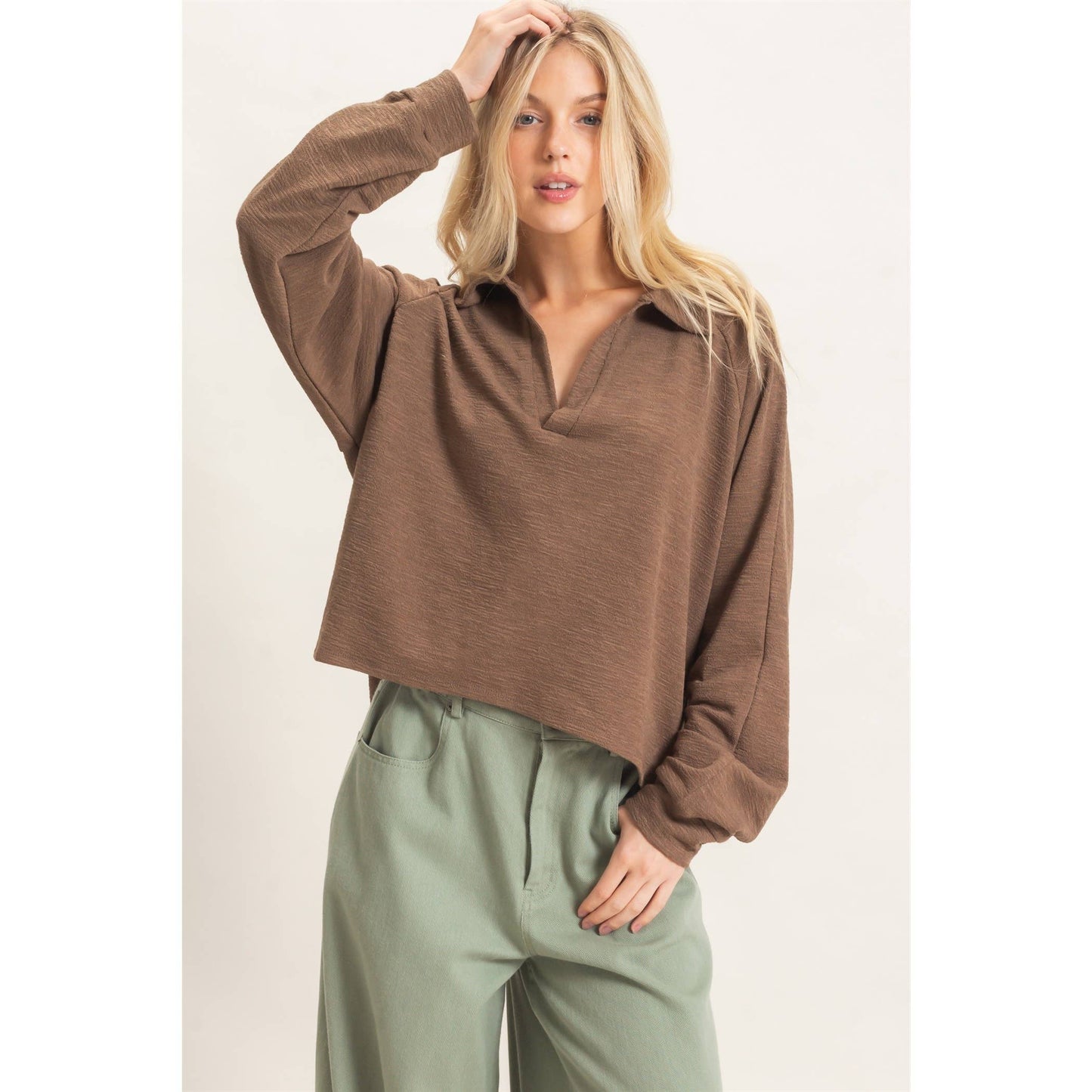 Open Collar Knit Pullover
