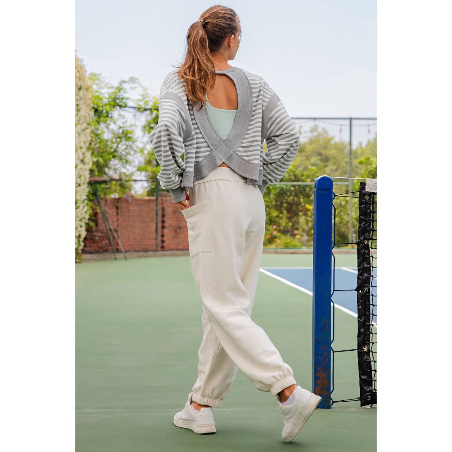 Striped Open Back Long Sleeve