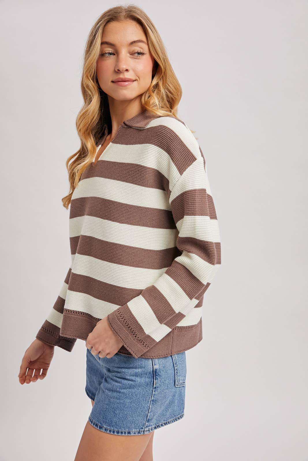 Striped Collar Boxy Pullover