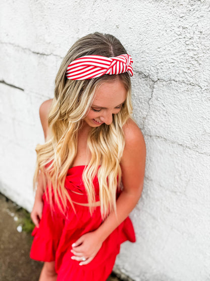 Red/ White Thick Striped Headband