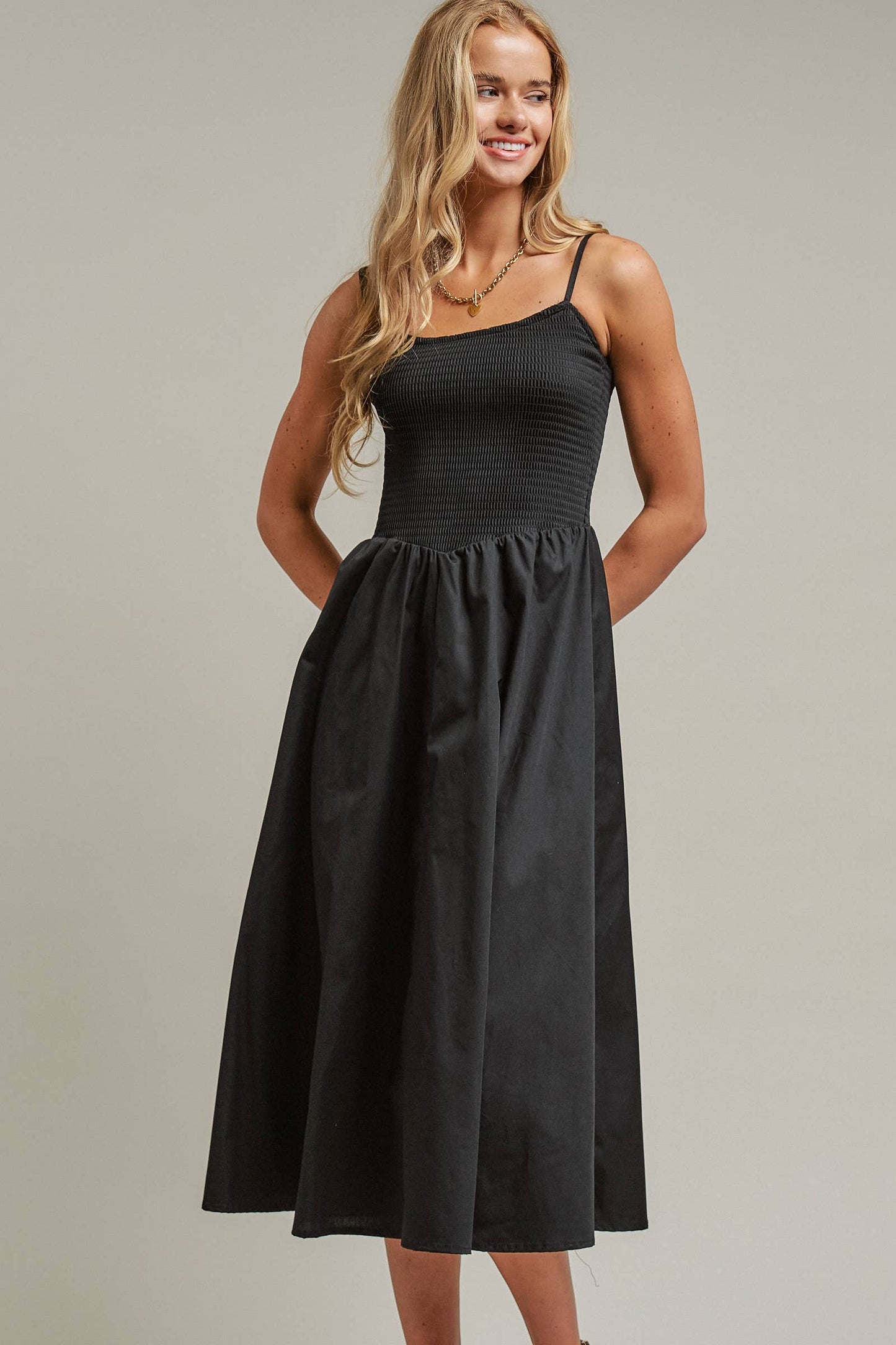 Smocked Bodice Midi Dress