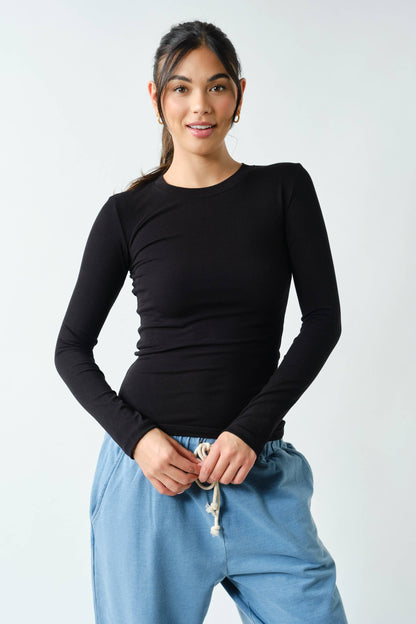 Essential Long-Sleeved Micro-Ribbed Athleisure Top