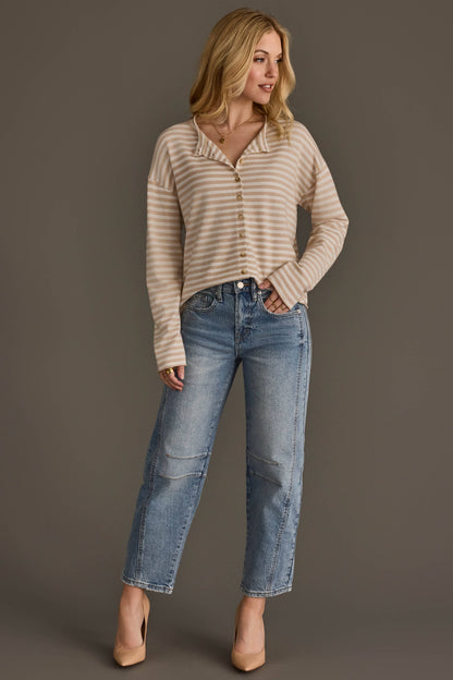 Beige & Off White Striped Cardi