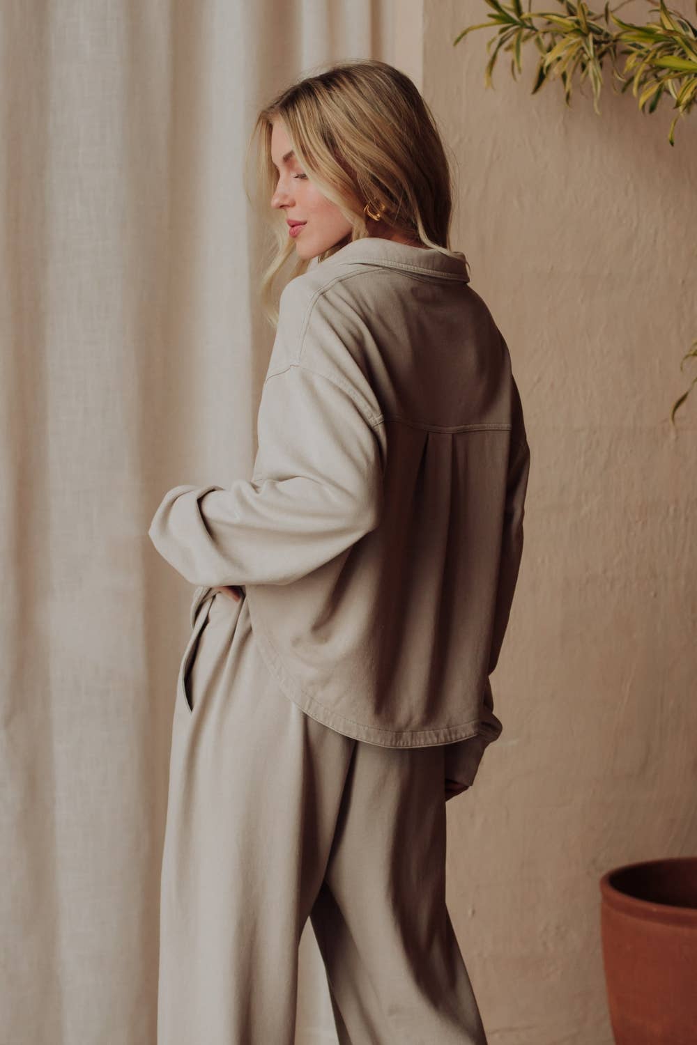 Lt. Gray Cropped Washed Soft Button Up