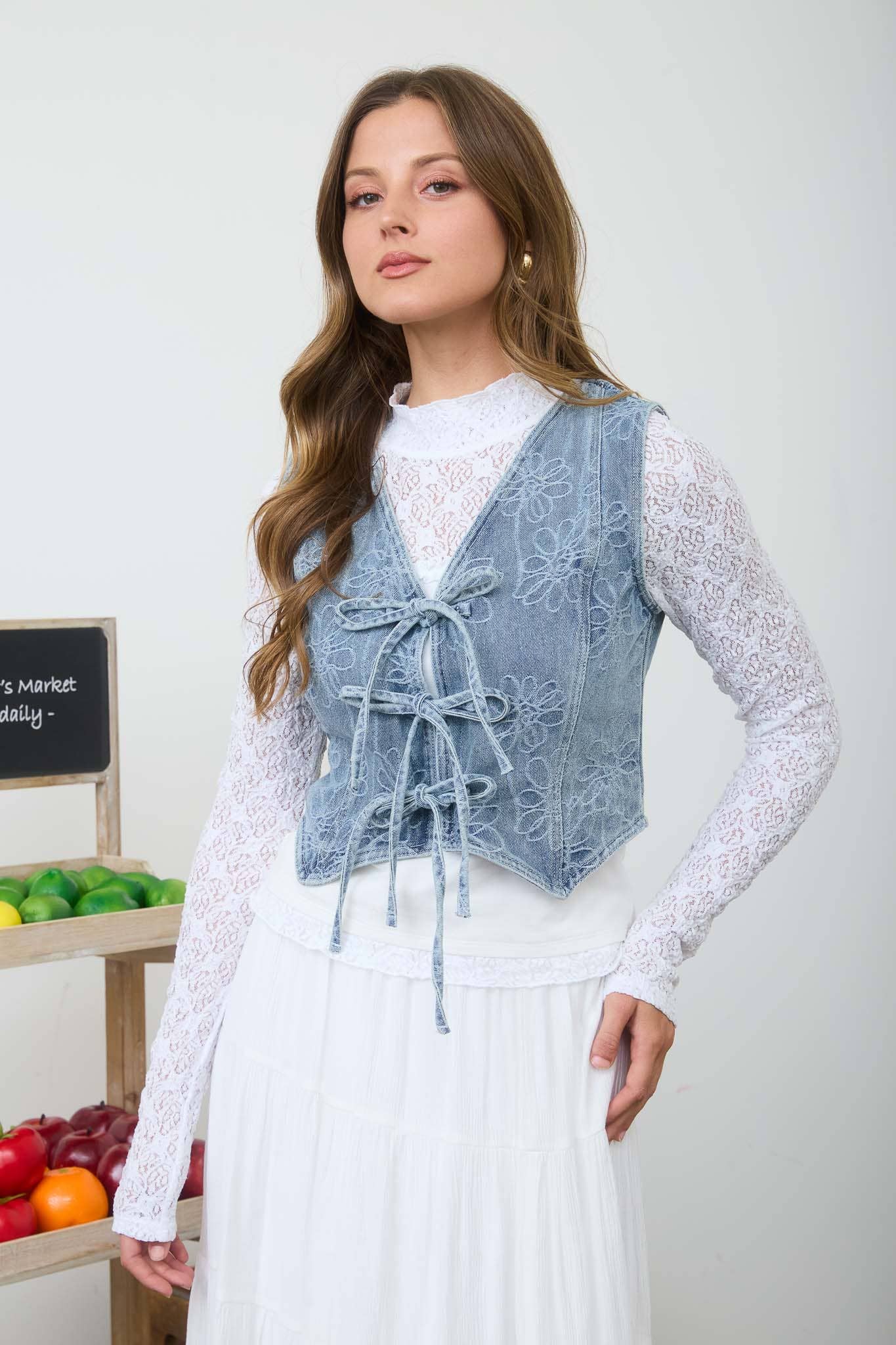 Floral Denim Vest