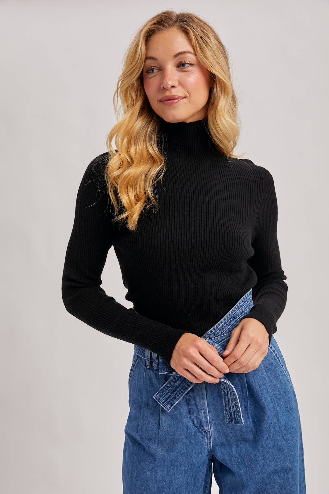 Mock Neck Ribbed Top