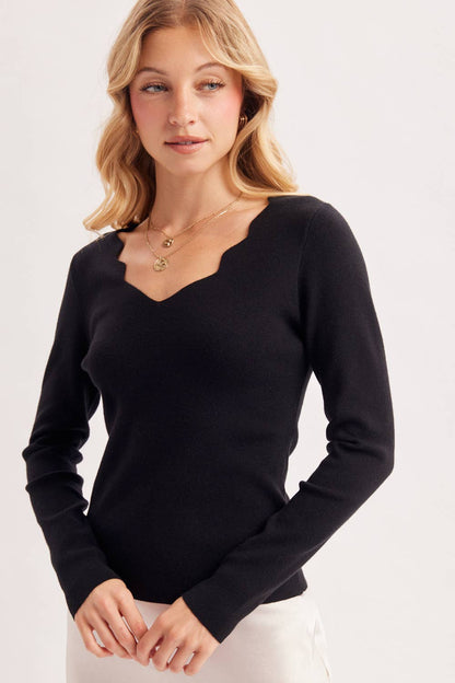 Scallop Neck Knit Top
