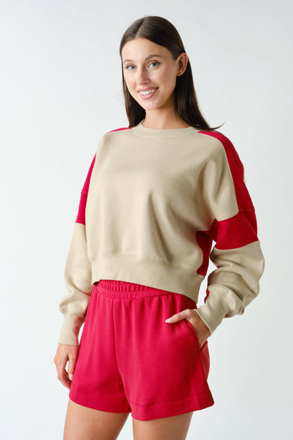 Contrast Edge Cropped Sweatshirt