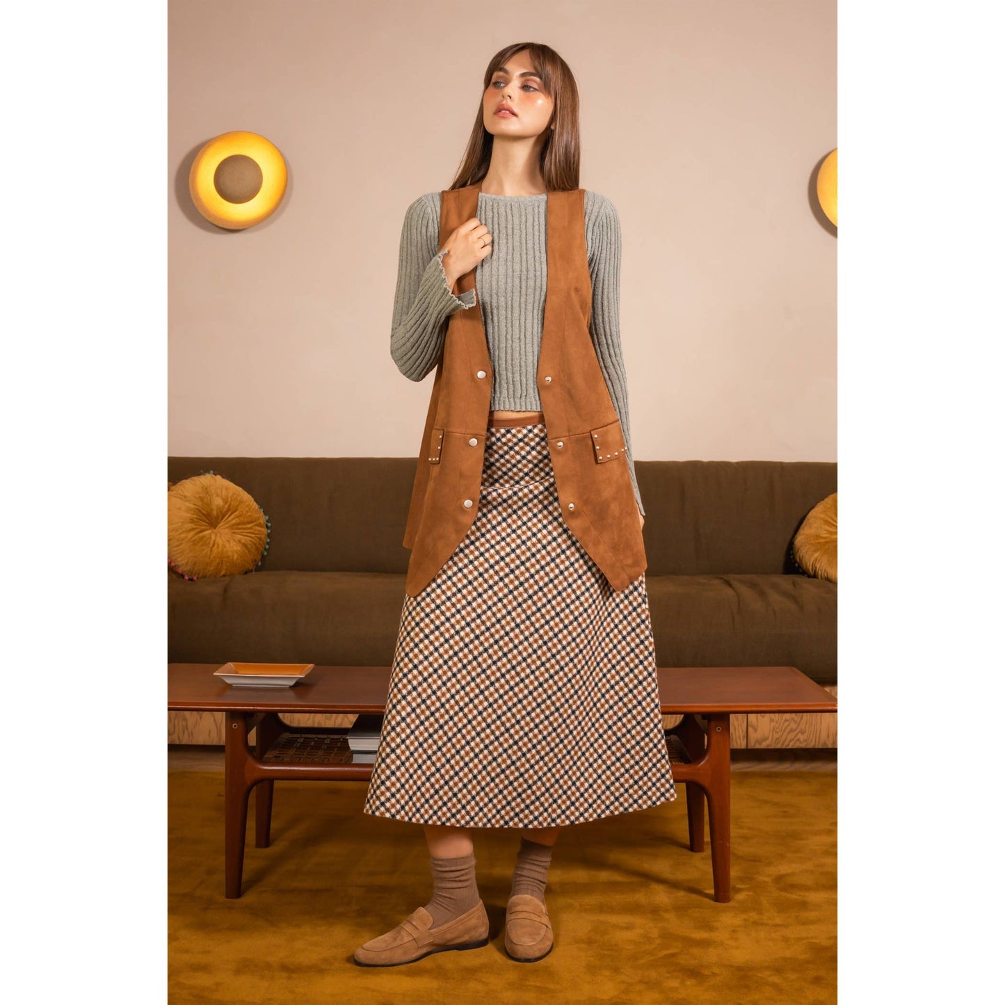 Checkered Midi Skirt