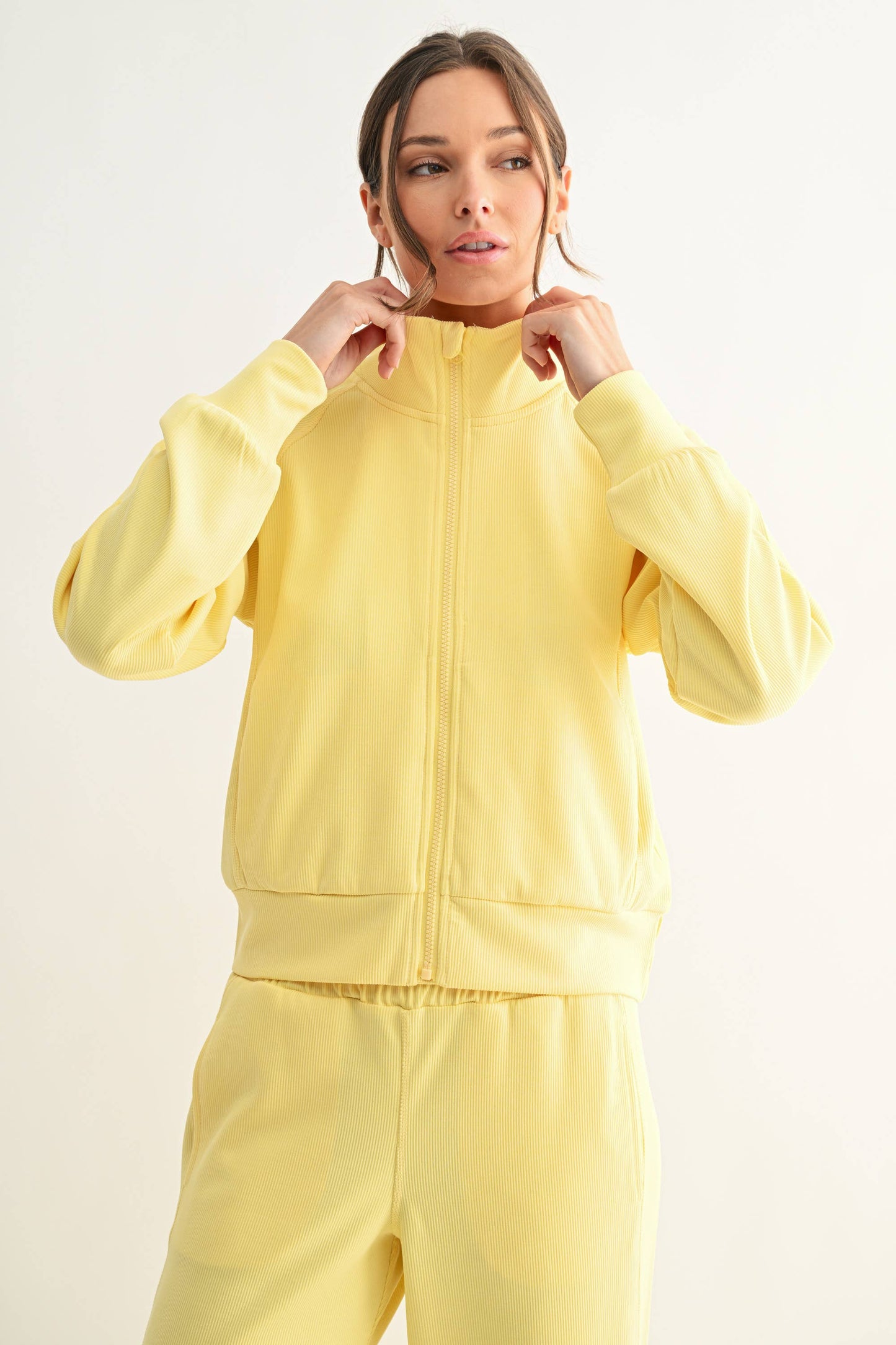 Luxe Sand Wash Rib Zip Jacket
