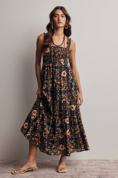 Floral Smocked Tiered Midi Dress