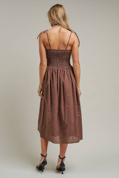 Polka Dot Smocked Midi Dress