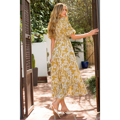Smocked Print Maxi Dress