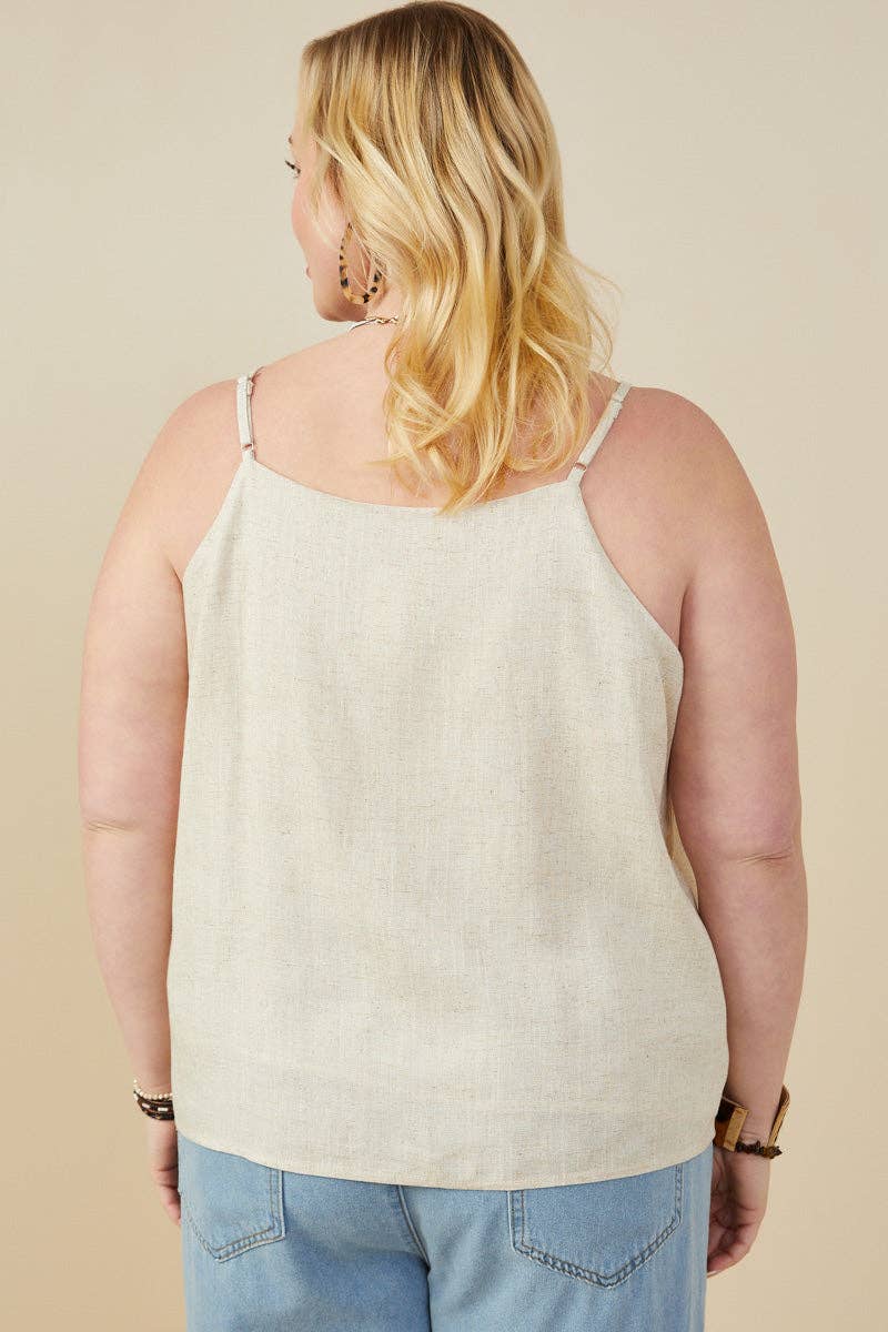 Ruffled Tape Trim Linen Tank