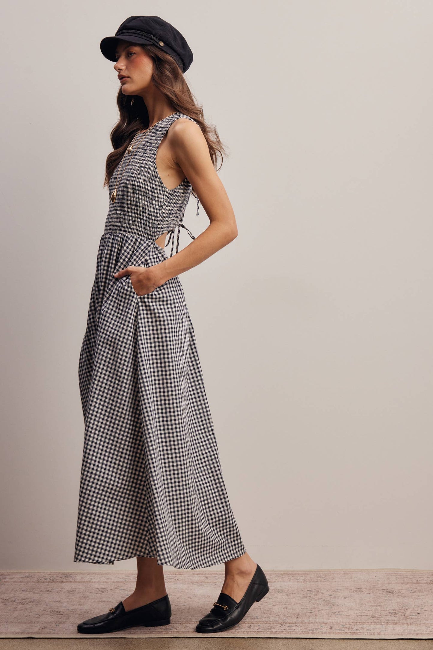 Open-Back Gingham Maxi Dress