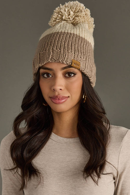 Beige & Taupe Pom Hat